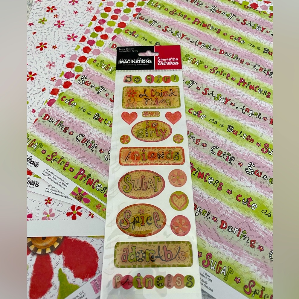 🩷 CREATIVE IMAGINATIONS “SUGAR & SPICE” STICKERS & SCRAPBOOK PAPER BUNDLE.